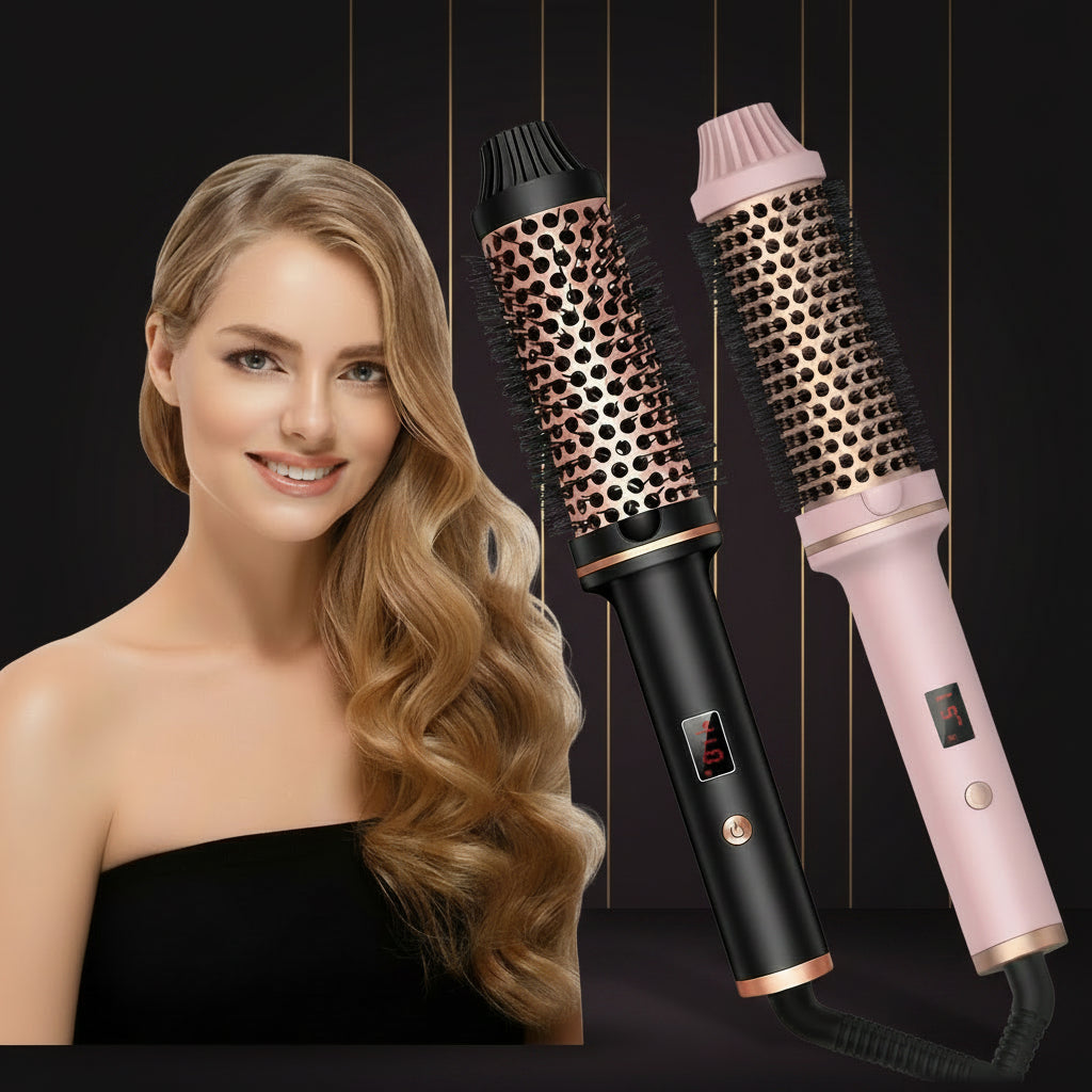 2-in-1 Hair Curler & Straightener Brush – 10 Heat Settings, Anti-Scald & 360° Swivel Cord
