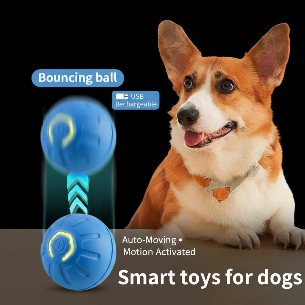 Self-Moving Dog Toy Ball – Auto-Bouncing, LED Light & USB Rechargeable