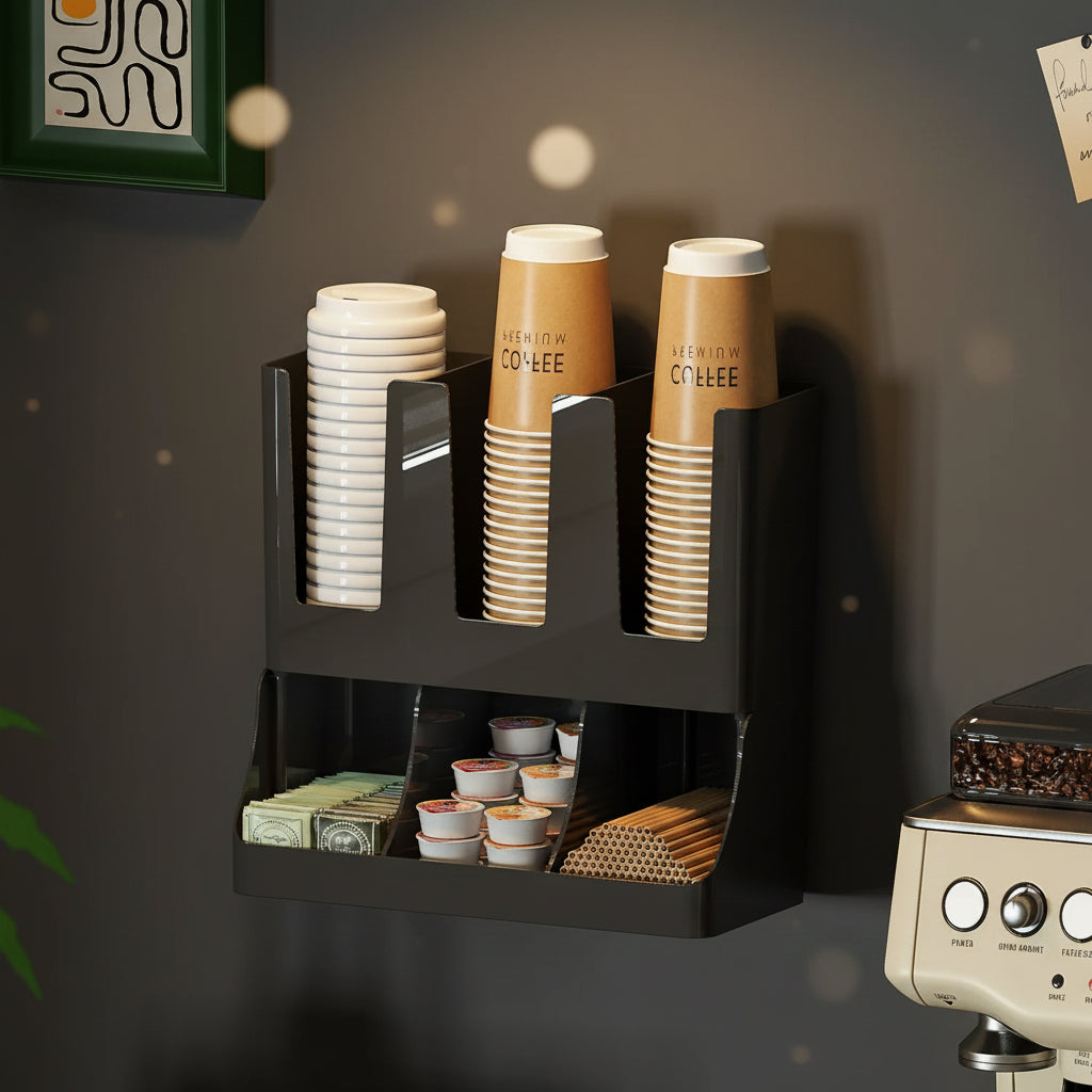 Wall-Mounted Coffee Station Organizer – Mugs, Pods & Condiment Storage