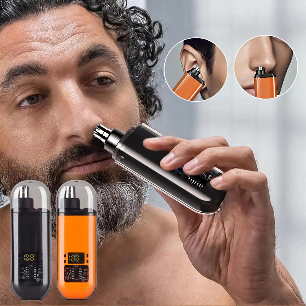 Rechargeable Nose & Ear Hair Trimmer – 360° Painless Blade, IPX7 Waterproof, USB Charging