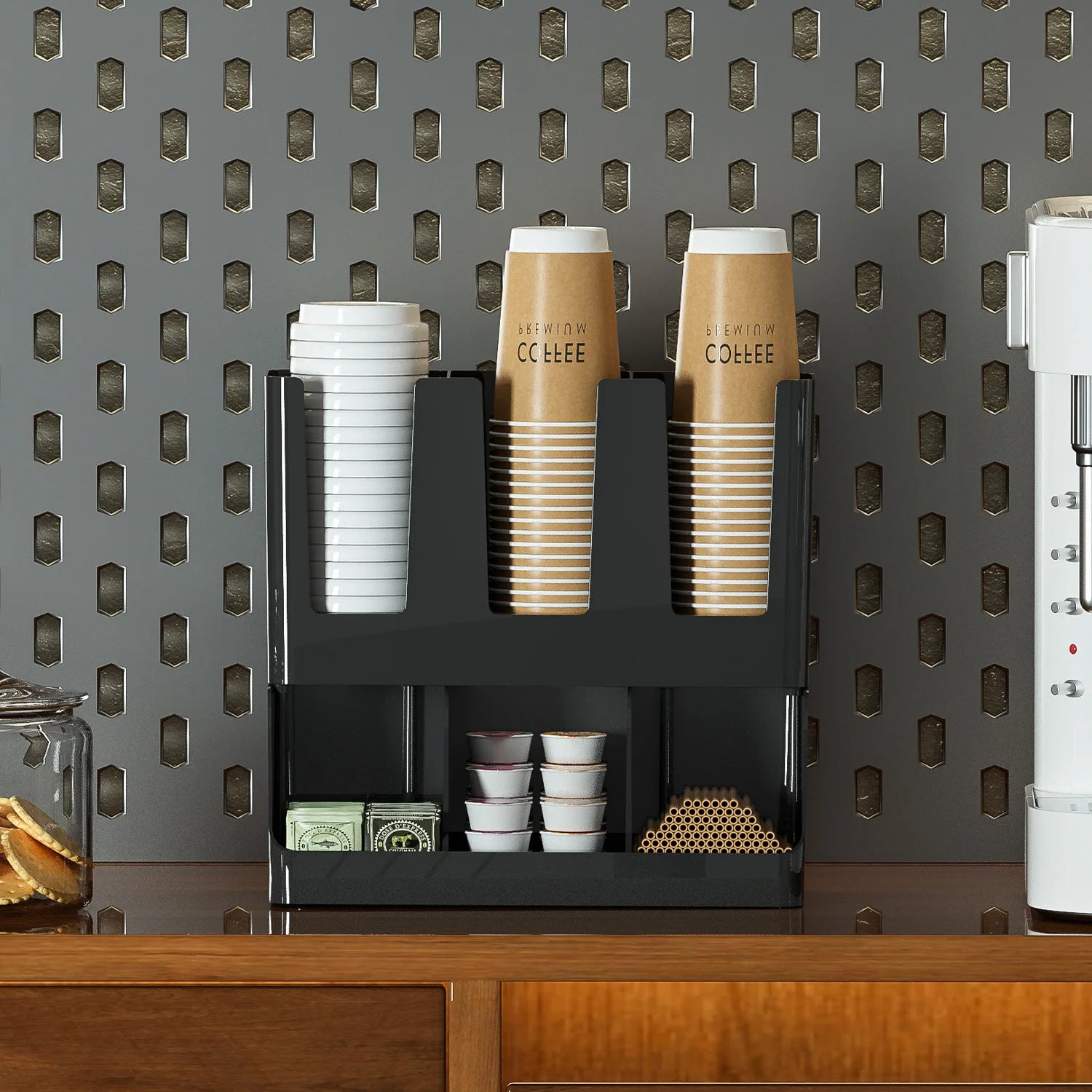 Wall-Mounted Coffee Station Organizer – Mugs, Pods & Condiment Storage