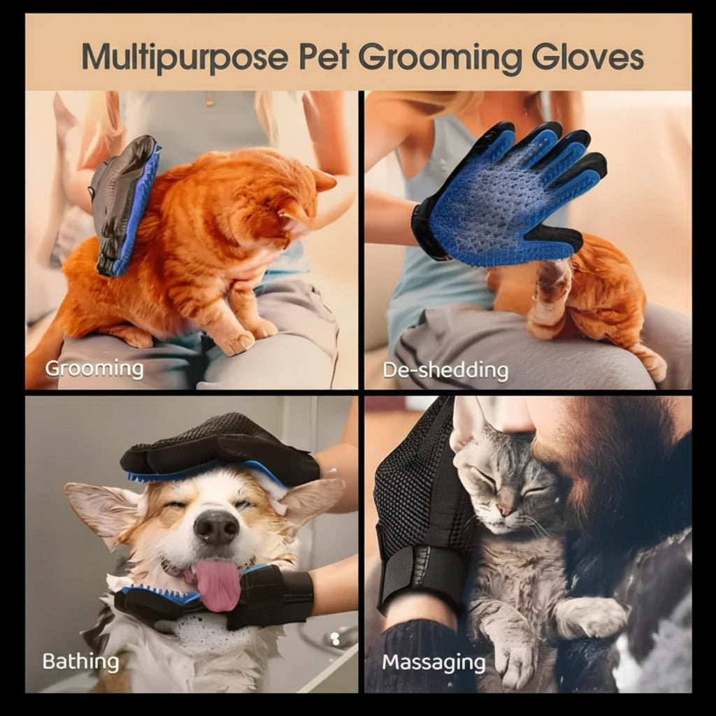 Silicone Pet Grooming & Deshedding Glove – Gentle Massage Brush for Dogs & Cats